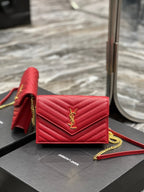 Saint Laurent YL WOC 19 RED CHEVERON CAVIAR GOLD HARDWARE