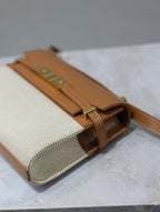 Saint Laurent MANHATTAN MINI 19 IN WHITE CANVAS AND BROWN LAMBSKIN GOLD BUCKLE