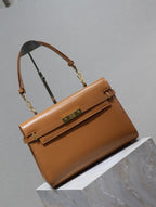 Saint Laurent MANHATTAN HANDBAG 32 IN CINNAMON BROWN CALFSKIN GOLD HARDWARE