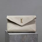 Saint Laurent ENVELOPE CLUTCH 29 IN WHITE LAMBSKIN COPPER LOGO
