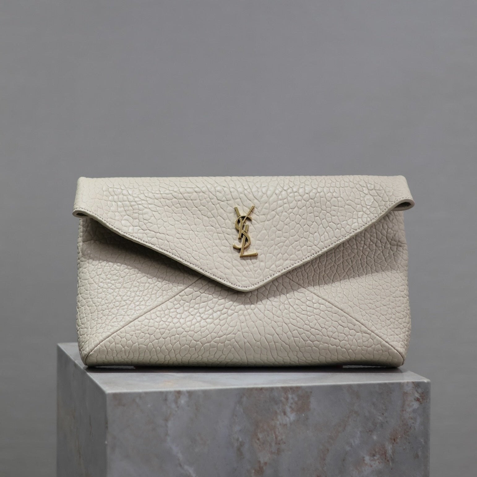 Saint Laurent ENVELOPE CLUTCH 29 IN WHITE LAMBSKIN COPPER LOGO