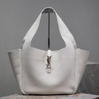 Saint Laurent LE 5 À 7 BEA TOTE BAG 50 IN WHITE LAMBSKIN GOLD LOGO