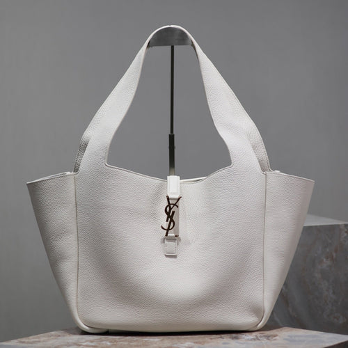 Saint Laurent LE 5 À 7 BEA TOTE BAG 50 IN WHITE LAMBSKIN GOLD LOGO