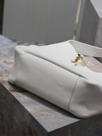 Saint Laurent LE 5 À 7 BEA TOTE BAG 50 IN WHITE LAMBSKIN GOLD LOGO