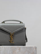 Saint Laurent CASSANDRA MINI TOP HANDLE BAG 20 IN GRAY CALFSKIN GOLD HARDWARE