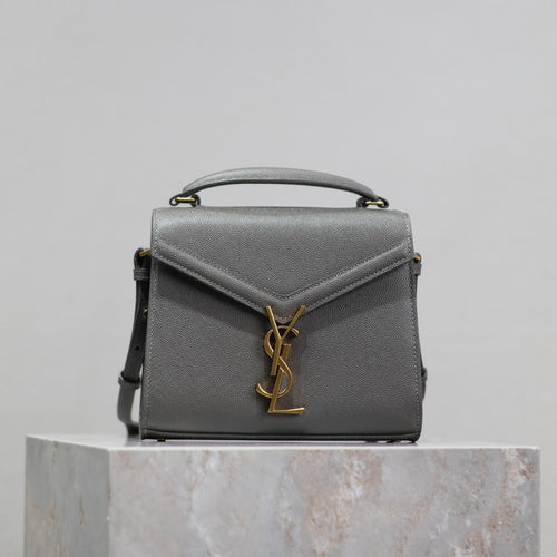Saint Laurent CASSANDRA MINI TOP HANDLE BAG 20 IN GRAY CALFSKIN GOLD HARDWARE