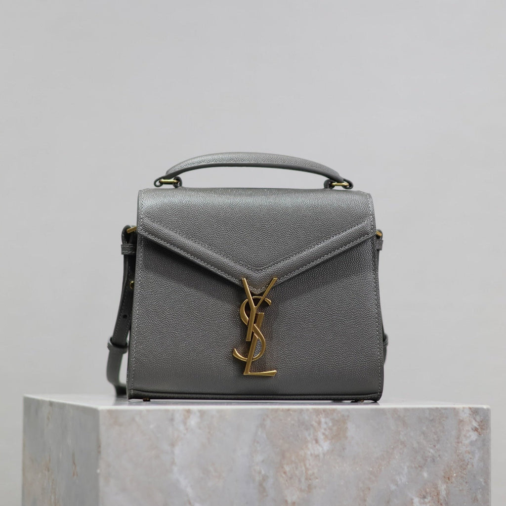 Saint Laurent CASSANDRA MINI TOP HANDLE BAG 20 IN GRAY CALFSKIN GOLD HARDWARE