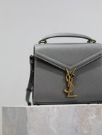 Saint Laurent CASSANDRA MINI TOP HANDLE BAG 20 IN GRAY CALFSKIN GOLD HARDWARE