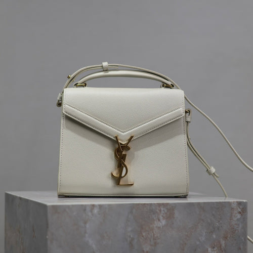Saint Laurent CASSANDRA MINI TOP HANDLE BAG 20 IN WHITE CALFSKIN GOLD HARDWARE