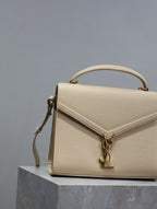 Saint Laurent CASSANDRA TOP HANDLE BAG 24 IN BEIGE CALFSKIN GOLD HARDWARE