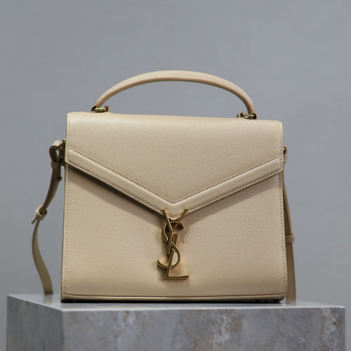 Saint Laurent CASSANDRA TOP HANDLE BAG 24 IN BEIGE CALFSKIN GOLD HARDWARE