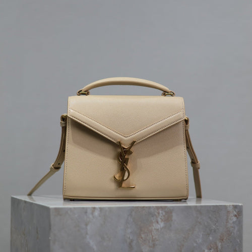Saint Laurent CASSANDRA MINI TOP HANDLE BAG 20 IN BEIGE CALFSKIN GOLD HARDWARE
