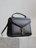 Saint Laurent CASSANDRA TOP HANDLE BAG 24 IN BLACK CALFSKIN GOLD HARDWARE