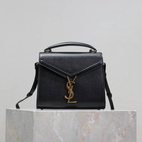 Saint Laurent CASSANDRA MINI TOP HANDLE BAG 20 IN BLACK CALFSKIN GOLD HARDWARE