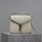 Saint Laurent CASSANDRA MINI TOP HANDLE BAG 20 IN WHITE CROCODILE-EMBOSSED GLOSSY CALFSKIN