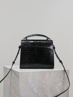 Saint Laurent CASSANDRA MINI TOP HANDLE BAG 20 IN BLACK CROCODILE-EMBOSSED GLOSSY CALFSKIN