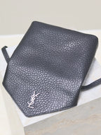 Saint Laurent ENVELOPE CHAIN BAG 23 IN BLACK ELEPHANT TEXTURE LAMBSKIN SILVER LOGO