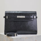 Saint Laurent MANHATTAN MEDIUM 29 IN BLACK CROCODILE-EMBOSSED CALFSKIN SILVER BUCKLE