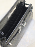 Saint Laurent MANHATTAN MEDIUM 29 IN BLACK CROCODILE-EMBOSSED CALFSKIN SILVER BUCKLE
