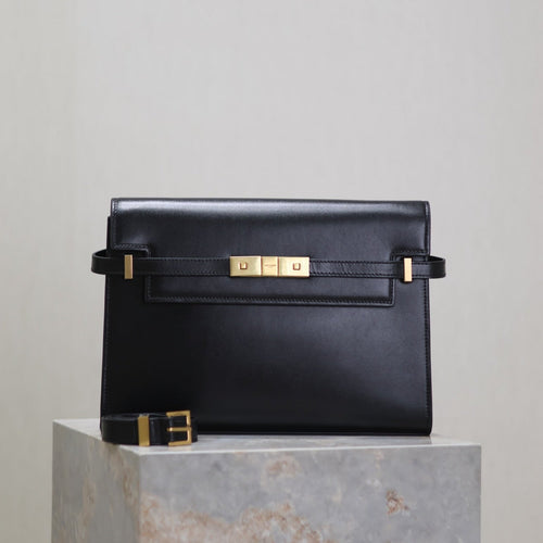 Saint Laurent MANHATTAN MEDIUM 29 IN BLACK SMOOTH CALFSKIN GOLD BUCKLE