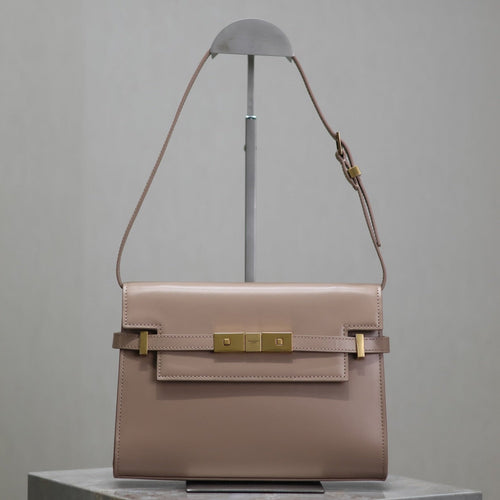 Saint Laurent MANHATTAN SMALL 24 IN DARK BEIGE SMOOTH LAMBSKIN GOLD HARDWARE