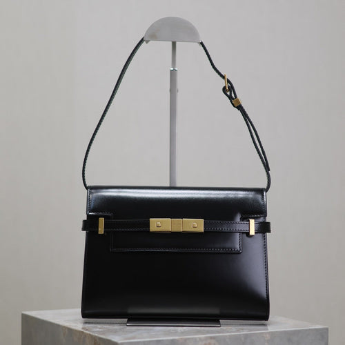 Saint Laurent MANHATTAN SMALL 24 IN BLACK SMOOTH LAMBSKIN GOLD HARDWARE