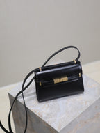 Saint Laurent MANHATTAN MINI 19 IN BLACK SMOOTH LAMBSKIN GOLD BUCKLE