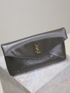 Saint Laurent ENVELOPE CLUTCH 29 IN KOMBU GREEN LAMBSKIN COPPER LOGO