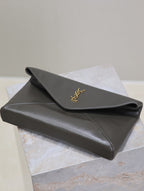 Saint Laurent ENVELOPE CLUTCH 29 IN KOMBU GREEN LAMBSKIN COPPER LOGO