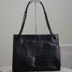 Saint Laurent NIKI SHOPPING BAG 33 IN BLACK CROCODILE-EMBOSSED CALFSKIN