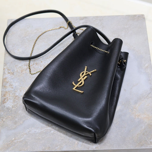 Saint Laurent POCHON BUCKET BAG 20 IN BLACK LAMBSKIN GOLD HARDWARE