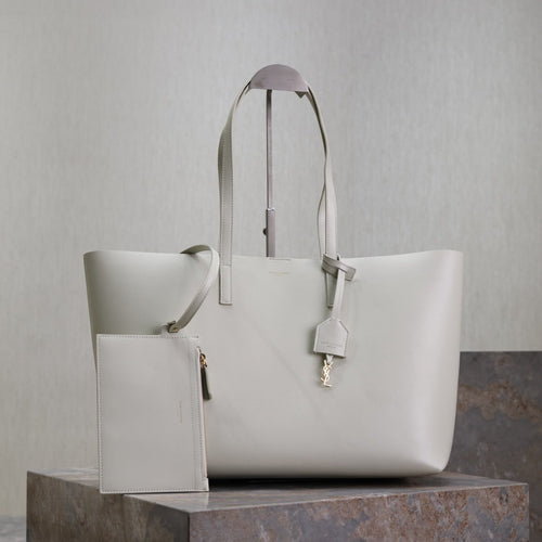 Saint Laurent SHOPPING TOTE BAG 38 IN WHITE CALFSKIN