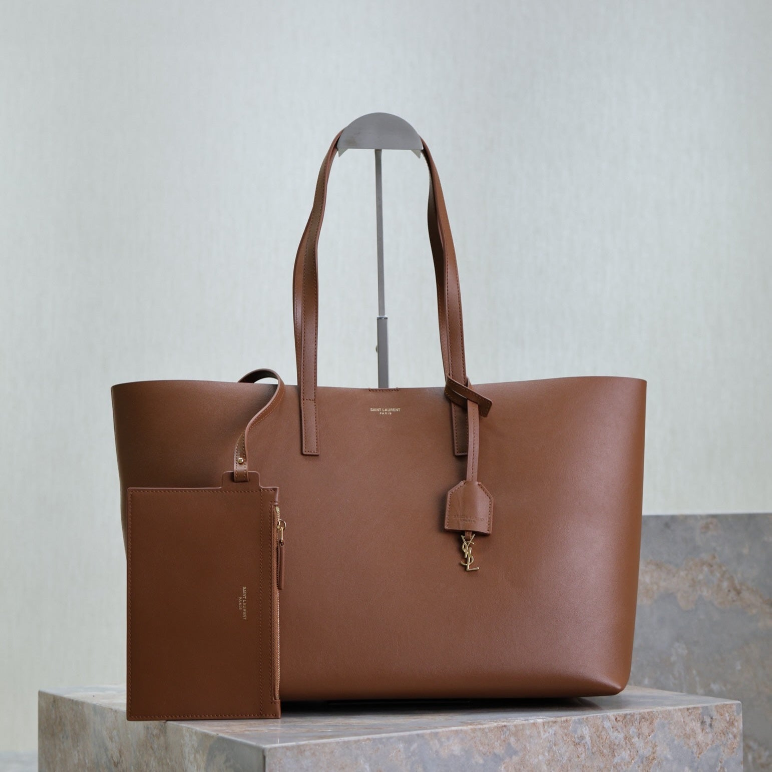 Saint Laurent SHOPPING TOTE BAG 38 IN RED BROWN CALFSKIN