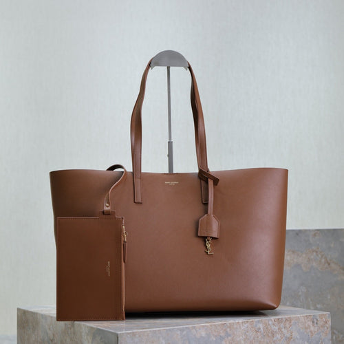 Saint Laurent SHOPPING TOTE BAG 38 IN RED BROWN CALFSKIN