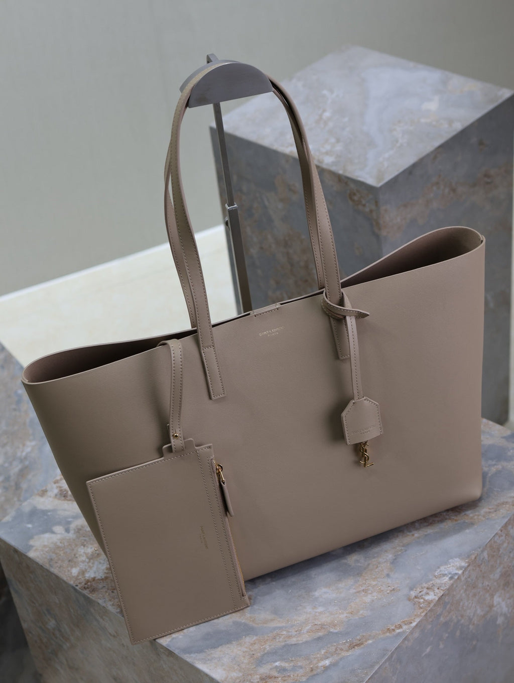 Saint Laurent SHOPPING TOTE BAG 38 IN LIGHT BROWN CALFSKIN