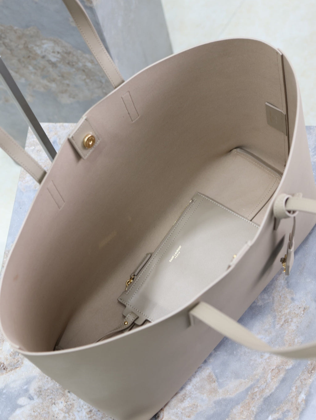 Saint Laurent SHOPPING TOTE BAG 38 IN LIGHT BROWN CALFSKIN