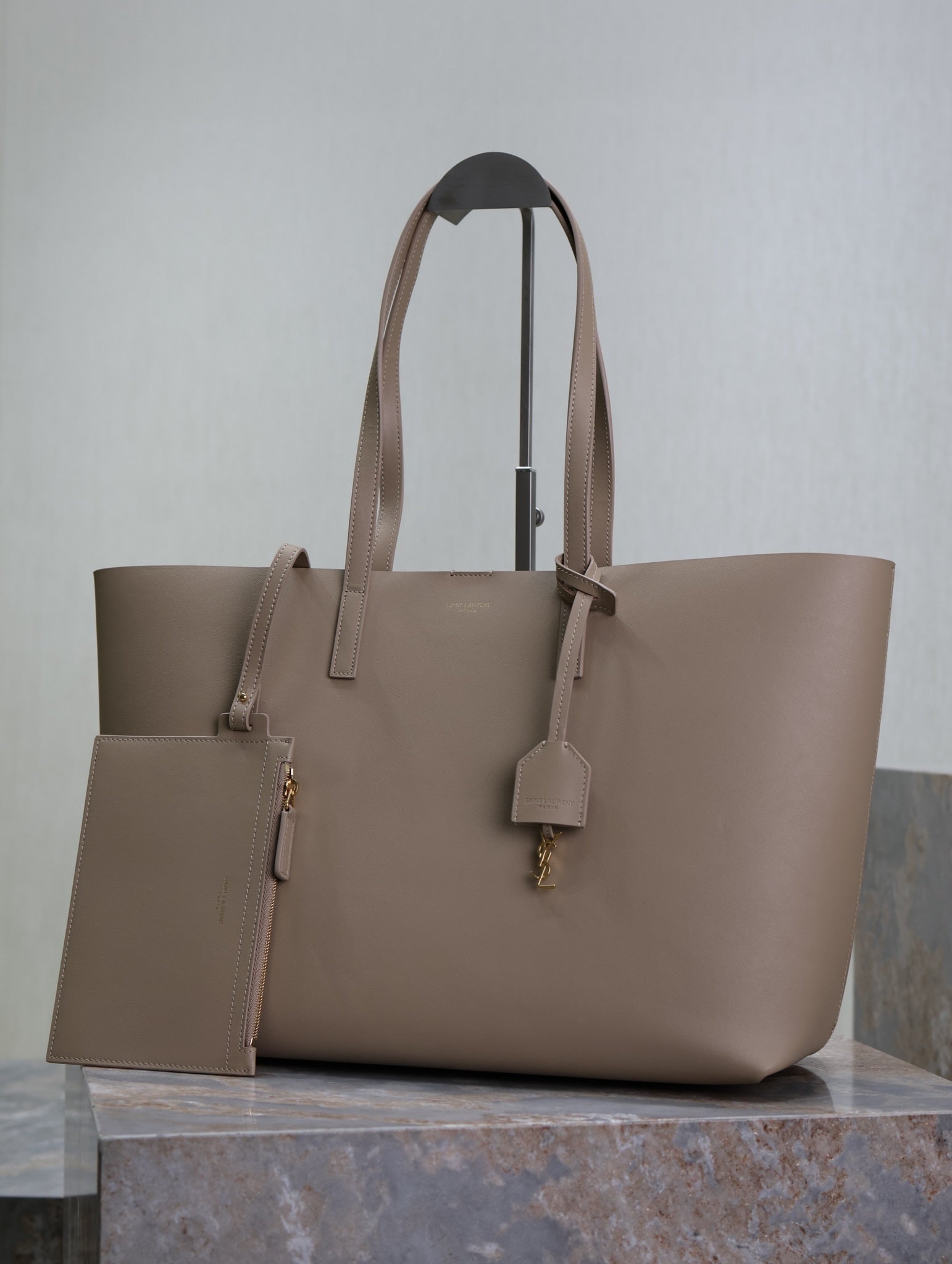 Saint Laurent SHOPPING TOTE BAG 38 IN LIGHT BROWN CALFSKIN