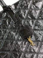 Saint Laurent SHOPPING TOTE BAG 38 IN BLACK CRUMPLED CALFSKIN