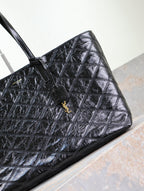 Saint Laurent SHOPPING TOTE BAG 38 IN BLACK CRUMPLED CALFSKIN