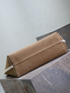Saint Laurent SHOPPING TOTE BAG 38 IN TAN BROWN SUEDE AND WHITE SHEARLING TRIM