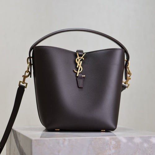 Saint Laurent LE 37 SMALL BUCKET BAG 20 IN BRUNETTE BROWN CALFSKIN GOLD HARDWARE