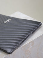 Saint Laurent CLUTCH 36 IN BLACK QUILTED CALFSKIN SILVER BUCKLE