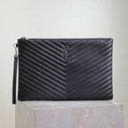 Saint Laurent CLUTCH 36 IN BLACK QUILTED CALFSKIN SILVER BUCKLE