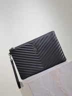 Saint Laurent CLUTCH 30 IN BLACK QUILTED CALFSKIN SILVER BUCKLE