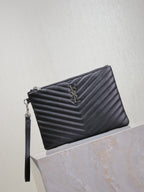 Saint Laurent CLUTCH 24 IN BLACK QUILTED CALFSKIN SILVER BUCKLE