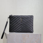 Saint Laurent CLUTCH 24 IN BLACK QUILTED CALFSKIN SILVER BUCKLE