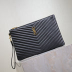 Saint Laurent CLUTCH 30 IN BLACK QUILTED CALFSKIN GOLD BUCKLE