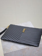 Saint Laurent CLUTCH 30 IN BLACK QUILTED CALFSKIN GOLD BUCKLE