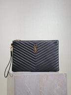 Saint Laurent CLUTCH 30 IN BLACK QUILTED CALFSKIN GOLD BUCKLE