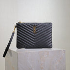 Saint Laurent CLUTCH 24 IN BLACK QUILTED CALFSKIN GOLD BUCKLE